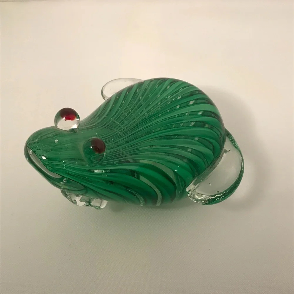 ART GLASS Green Frog with  Red Eyes Vintage